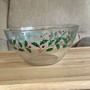 Holiday Glass Bowl with Holly Design